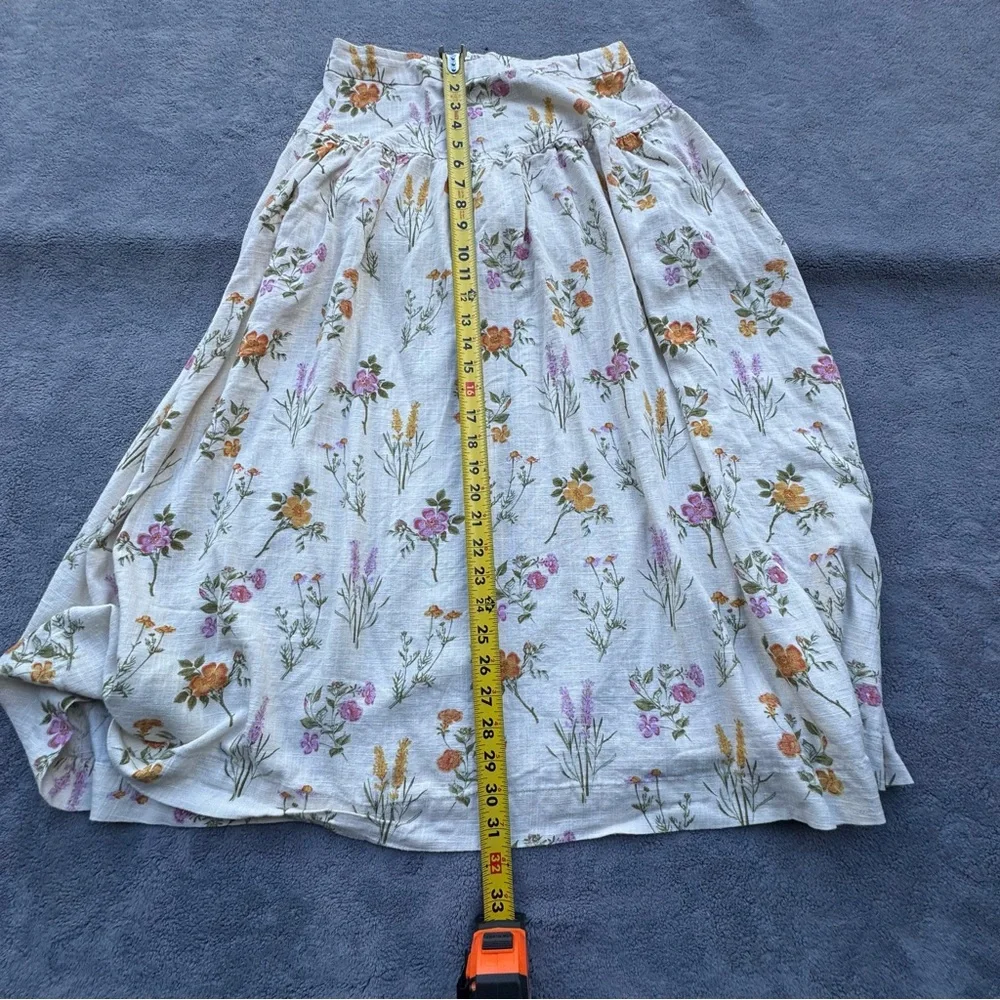 Petal & Pup Skirt Womens Small Cream Floral Midi Linen Blend Summer - Picture 9 of 12